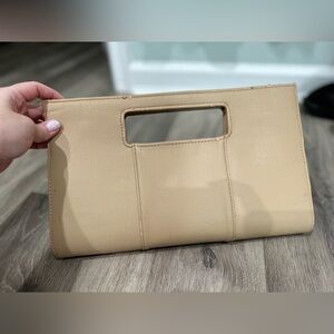 Tan Clutch with Handle Cutout